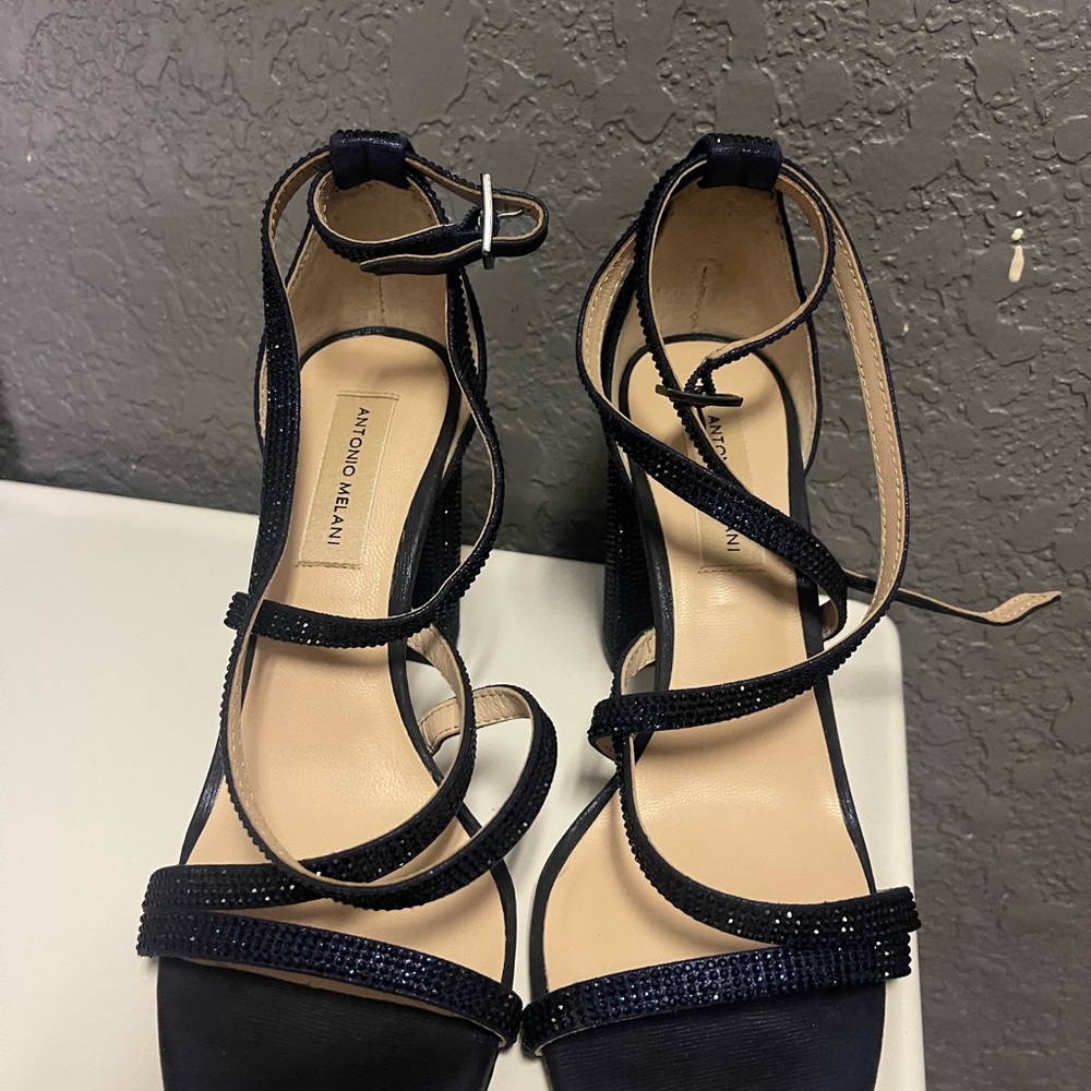 Blue Rhinestone Block Heels - Picture 9 of 15